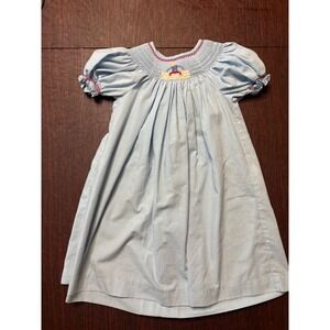 Mom & Me Humpty Dumpty Smocked Bishop Dress Blue Gingham 24M
